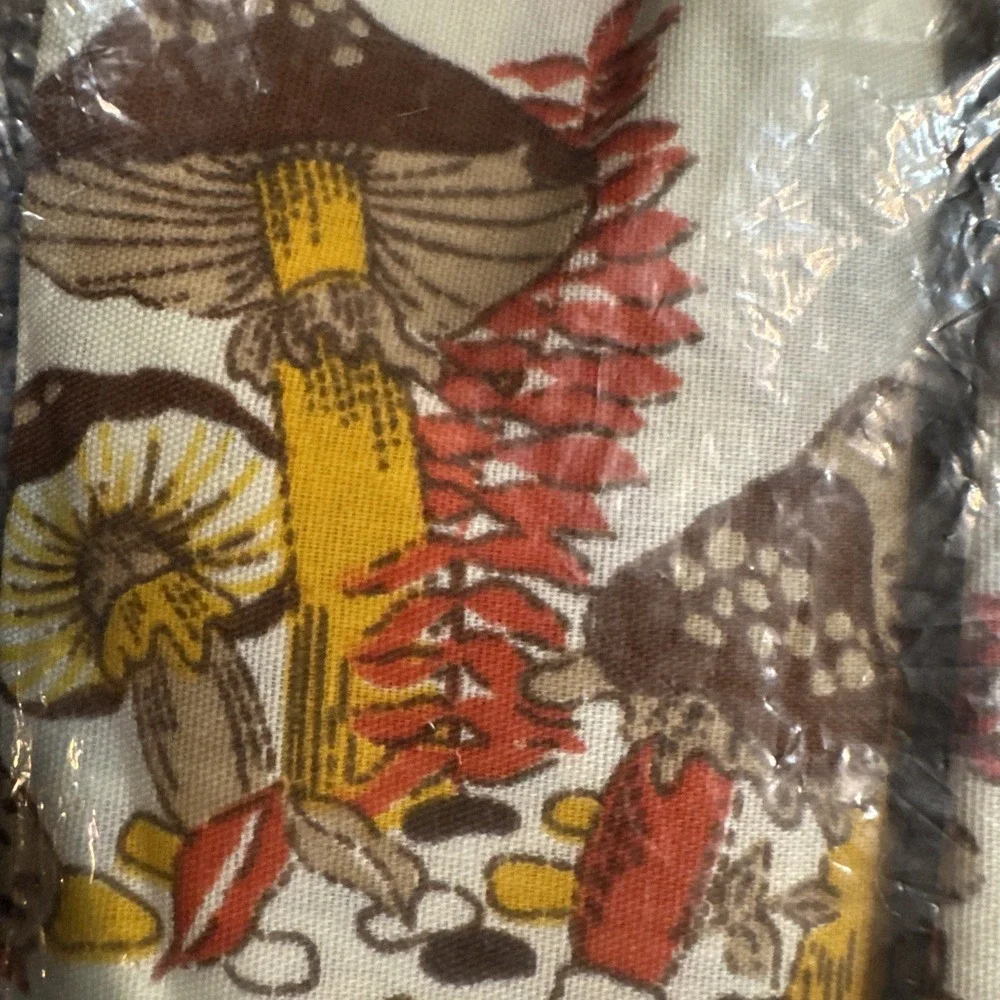 Vintage 70s Cafe Curtains & Valance Set Mushrooms New in Package 50